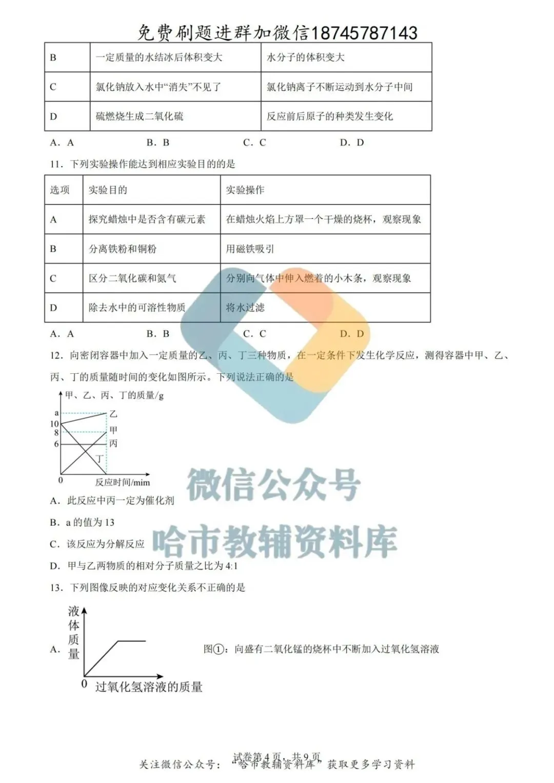2026哈工大附中八年级下化学期中试卷及答案 第4张