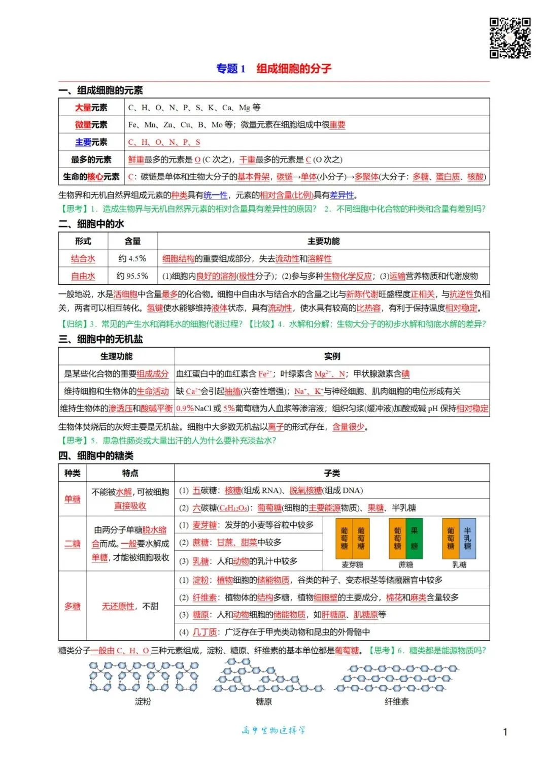 高三考前回归——高中生物基础知识+经典真题 第1张