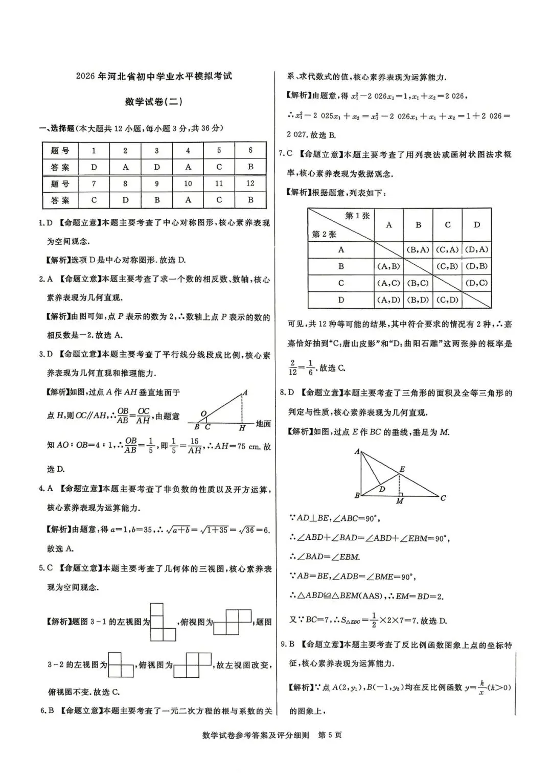 中考数学 | 2026河北省中考预测模拟考试二含答案 第15张