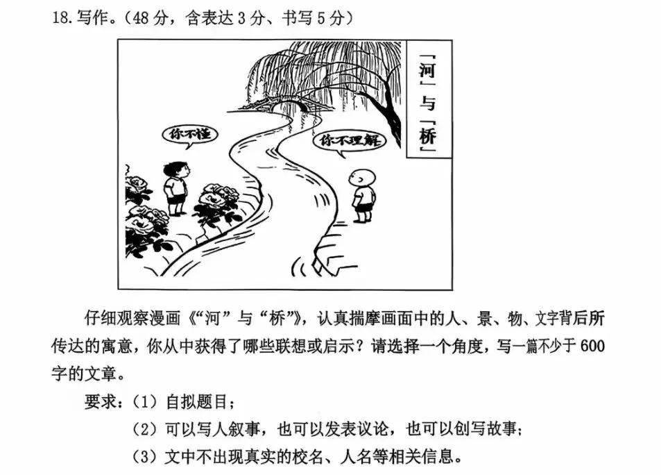 2026南京一模作文真题,漫画《河与桥》高分作文范文|可直接背 第1张