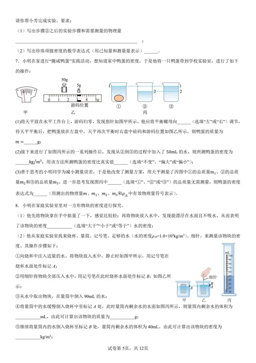 中考专题复习——测量物质密度的特殊方法 第5张