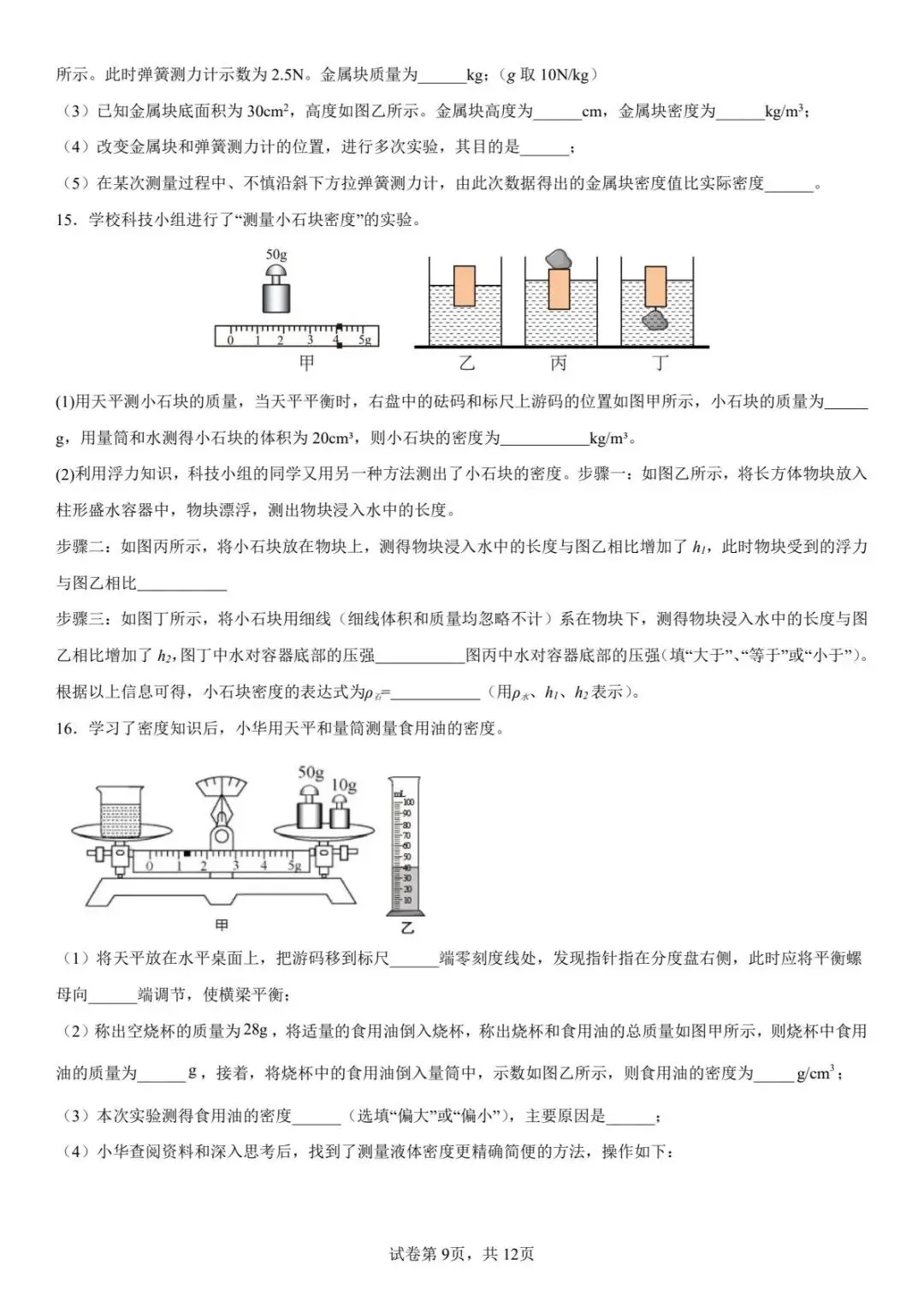中考专题复习——测量物质密度的特殊方法 第9张