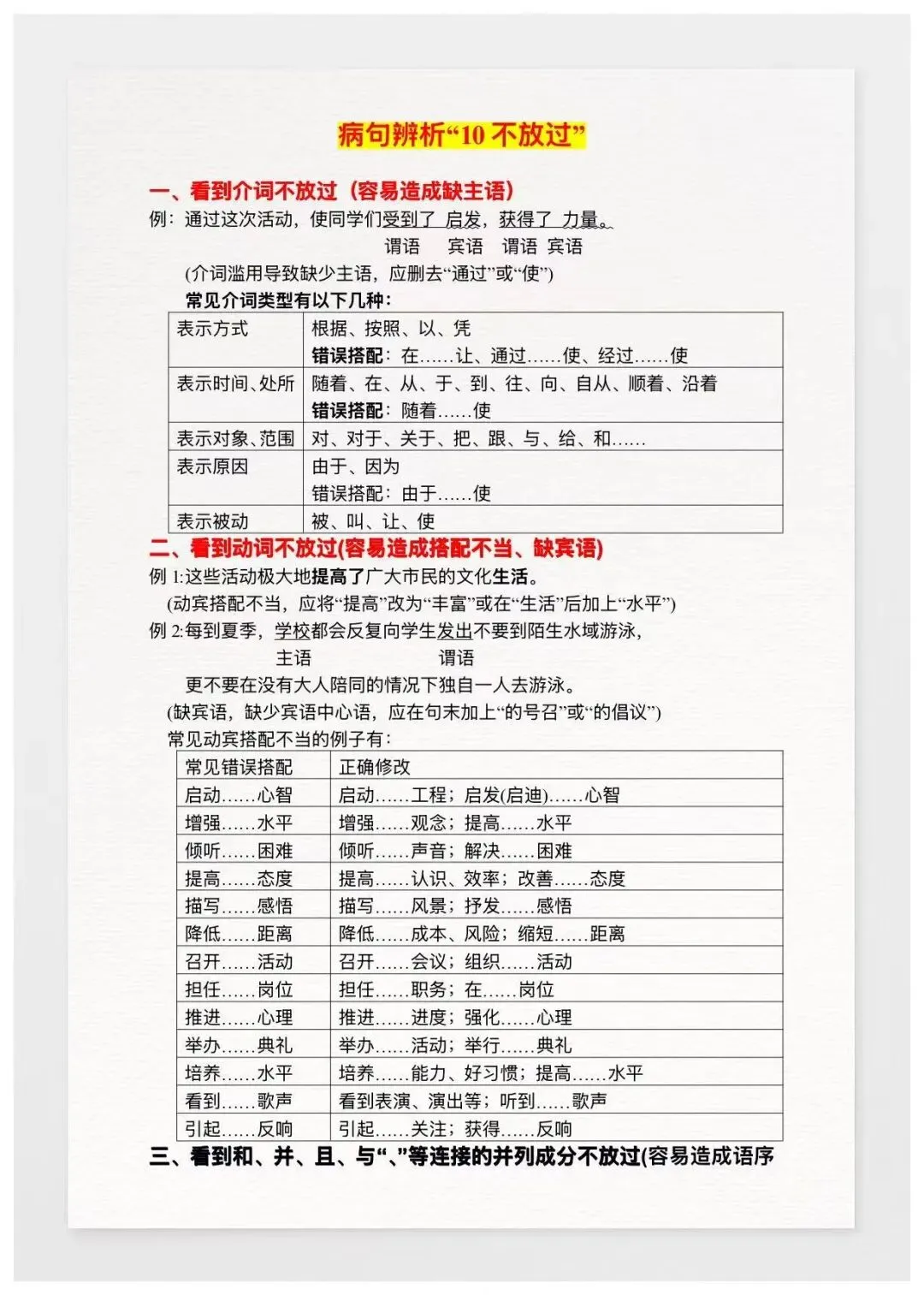 中考病句辨析十不放过,含 100 道练习题 第1张
