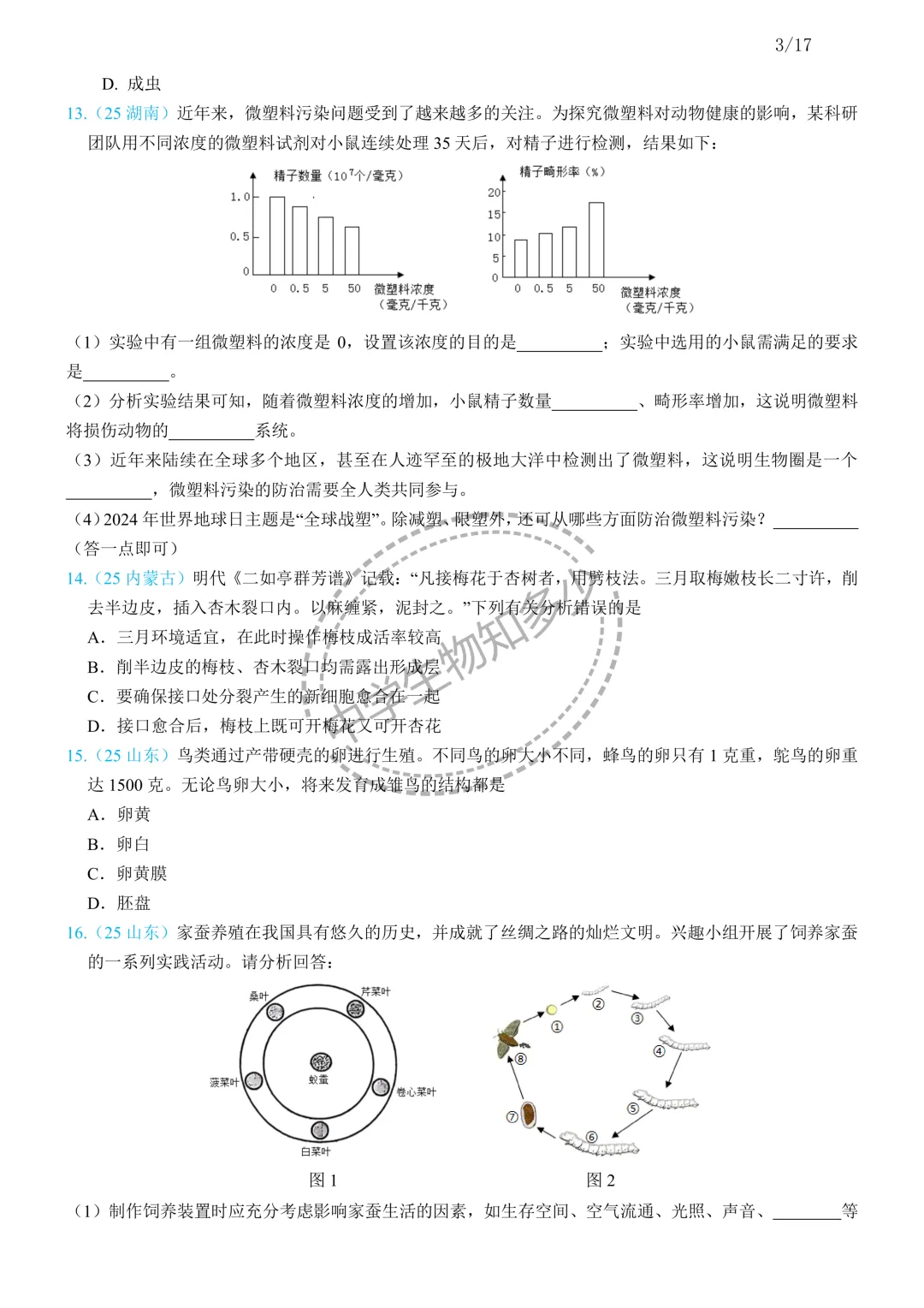 中考生物备考:生物的生殖思维导图+必刷真题 第4张