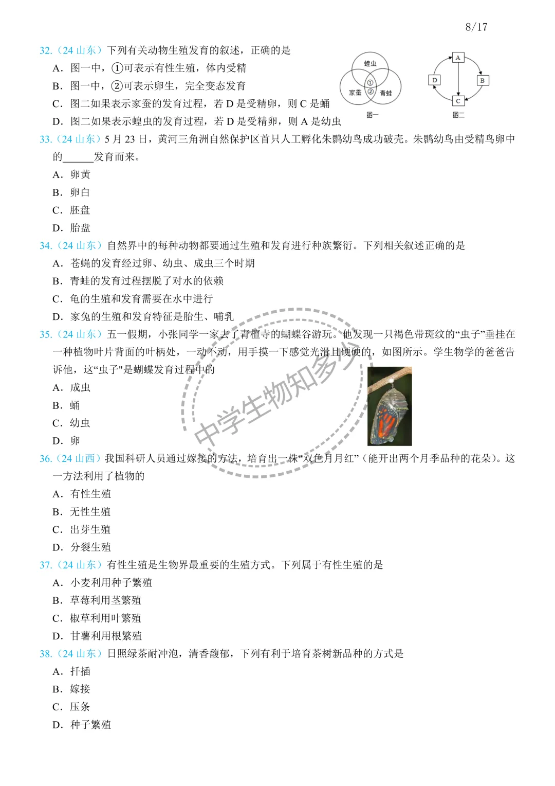 中考生物备考:生物的生殖思维导图+必刷真题 第9张