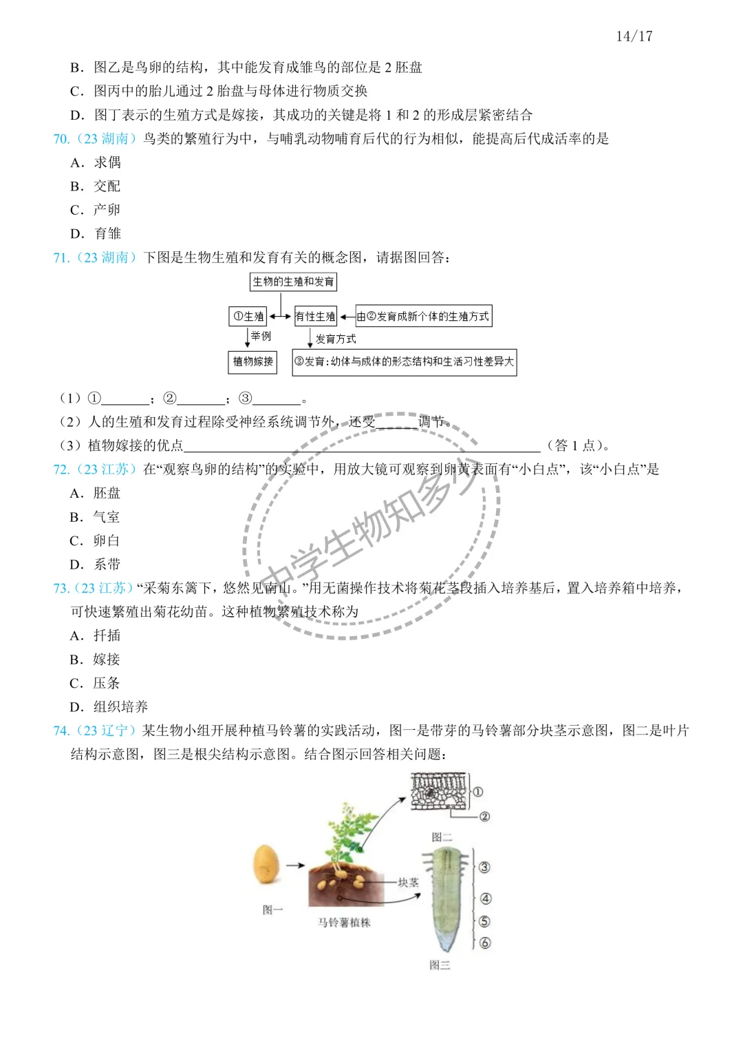 中考生物备考:生物的生殖思维导图+必刷真题 第15张
