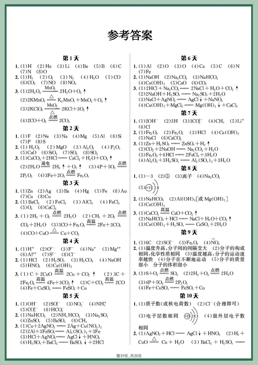 2026年新版【中考化学】重点化学方程式专项每日一练|电子版可打印 第22张