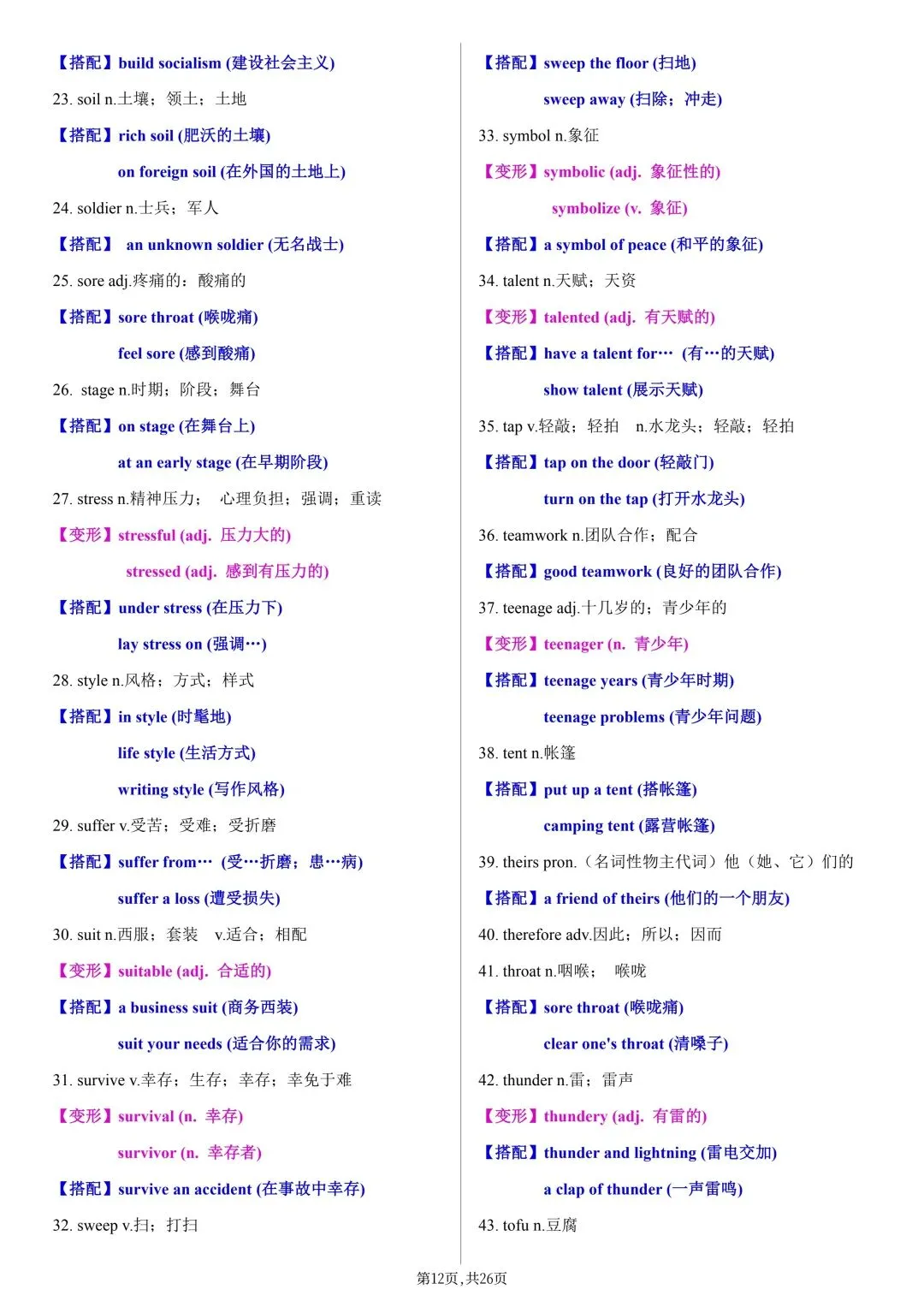 2026年新版【中考英语】高频重点单词默写表(含词性转换+固定搭配,背诵版+默写版)电子版可打印 第15张