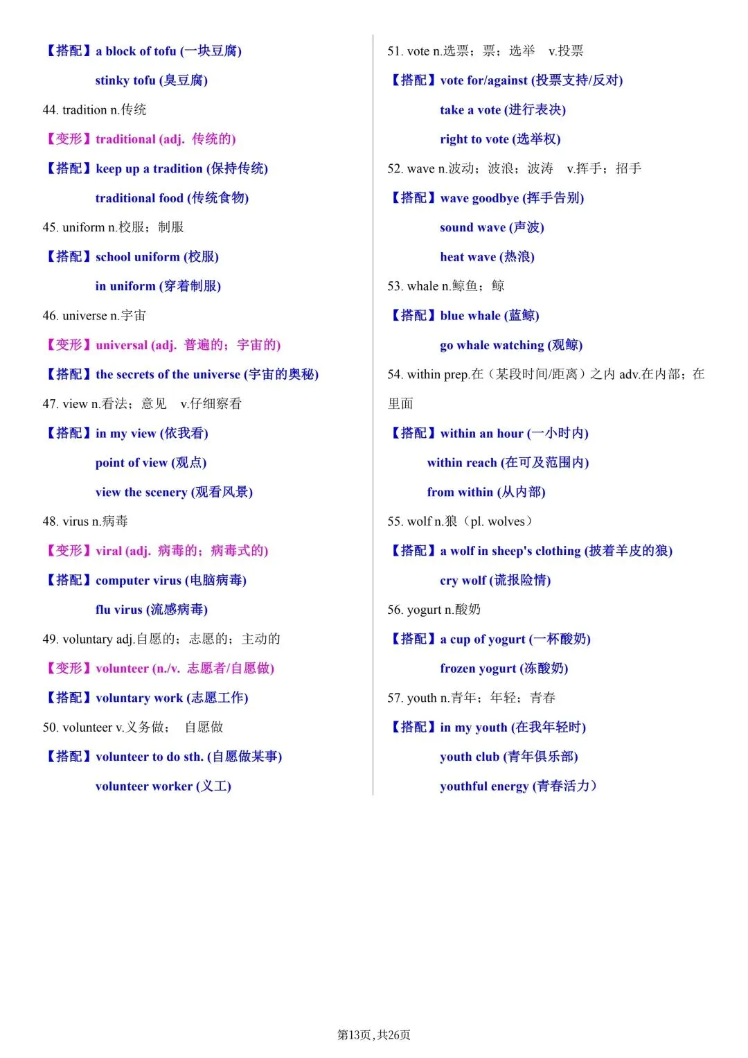 2026年新版【中考英语】高频重点单词默写表(含词性转换+固定搭配,背诵版+默写版)电子版可打印 第16张
