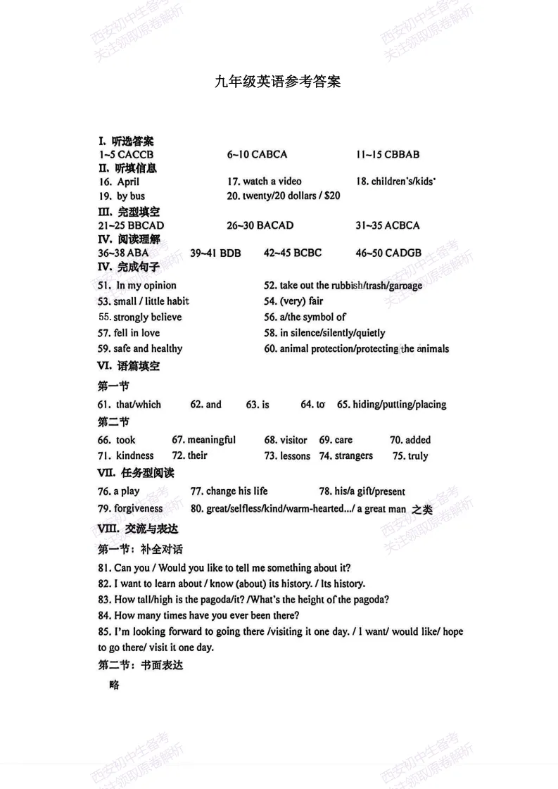 有答案!西安2026中考模拟:【西安高新一中】九年级四模考试【英语】免费下载 第16张