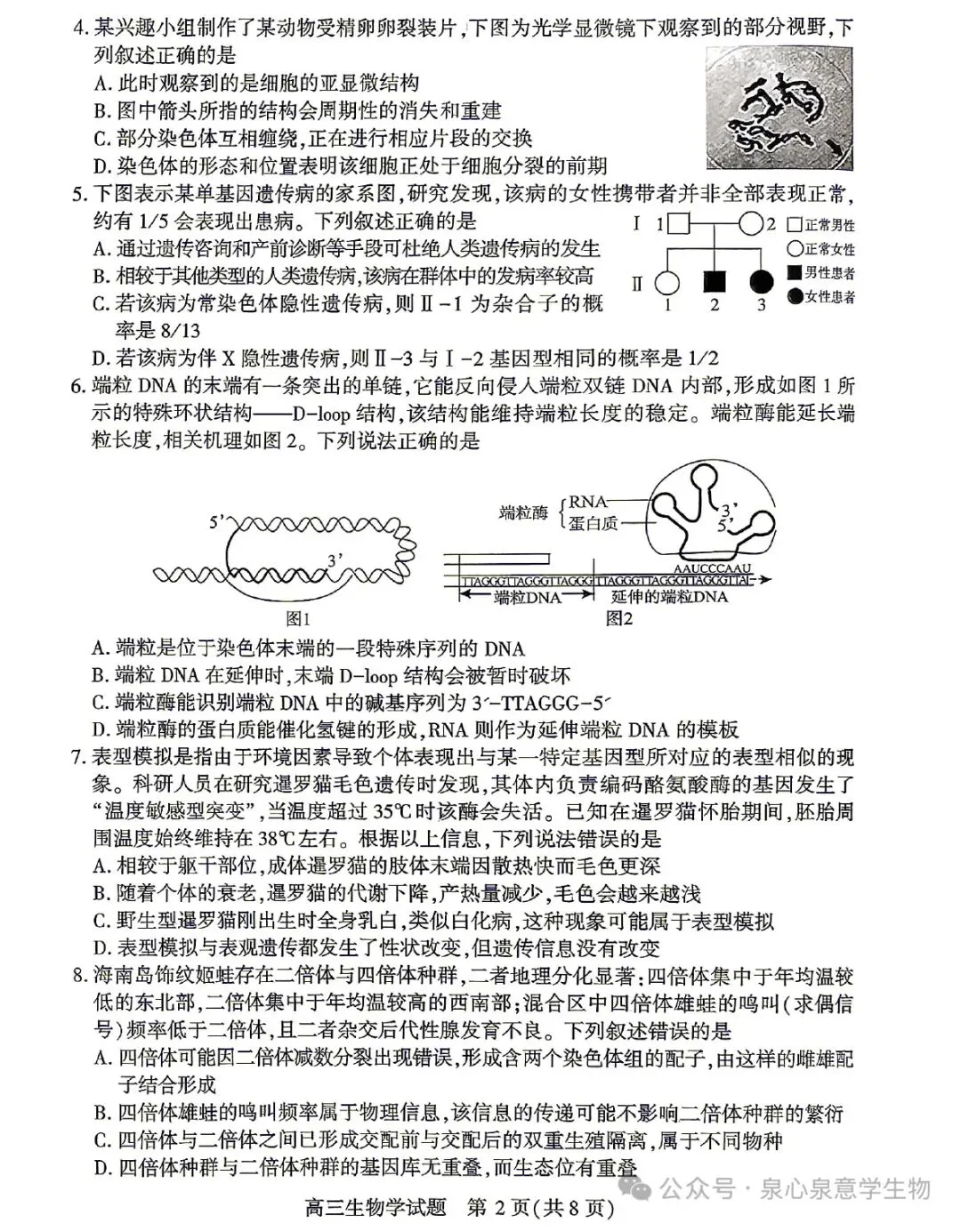 湖北2026届高三4月调研模拟考试生物学试题及参考答案 第2张