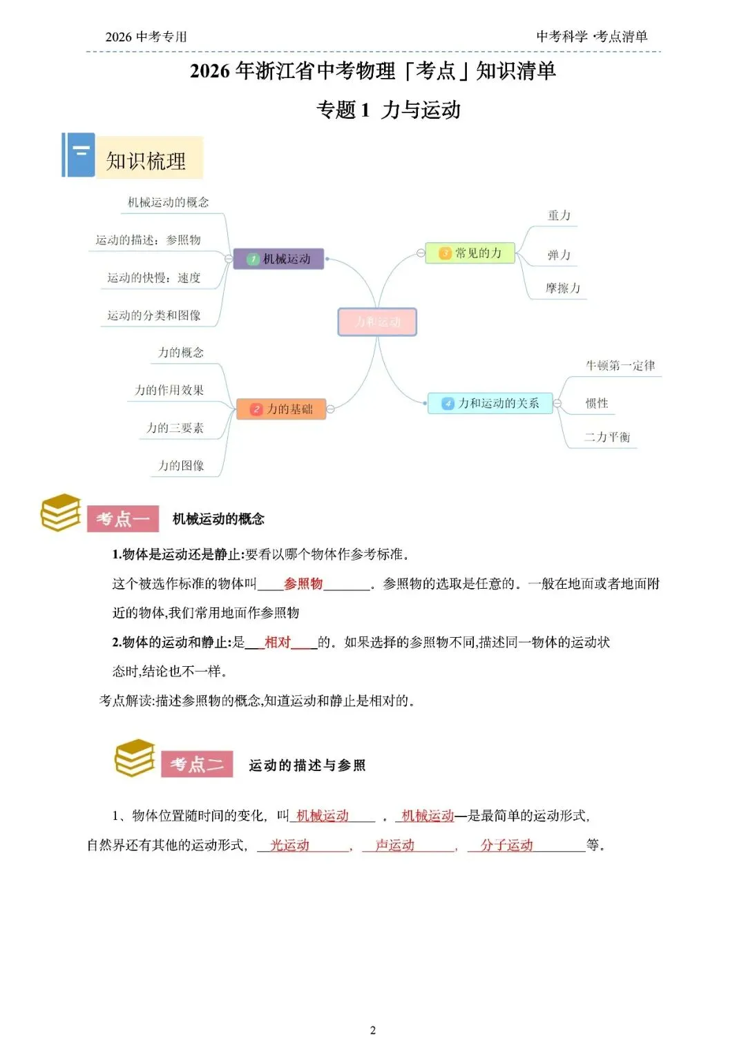 2026年浙江省中考科学【物·化·生·地】「考点清单」189页,全覆盖,超详细,复习必备!速收藏! 第4张