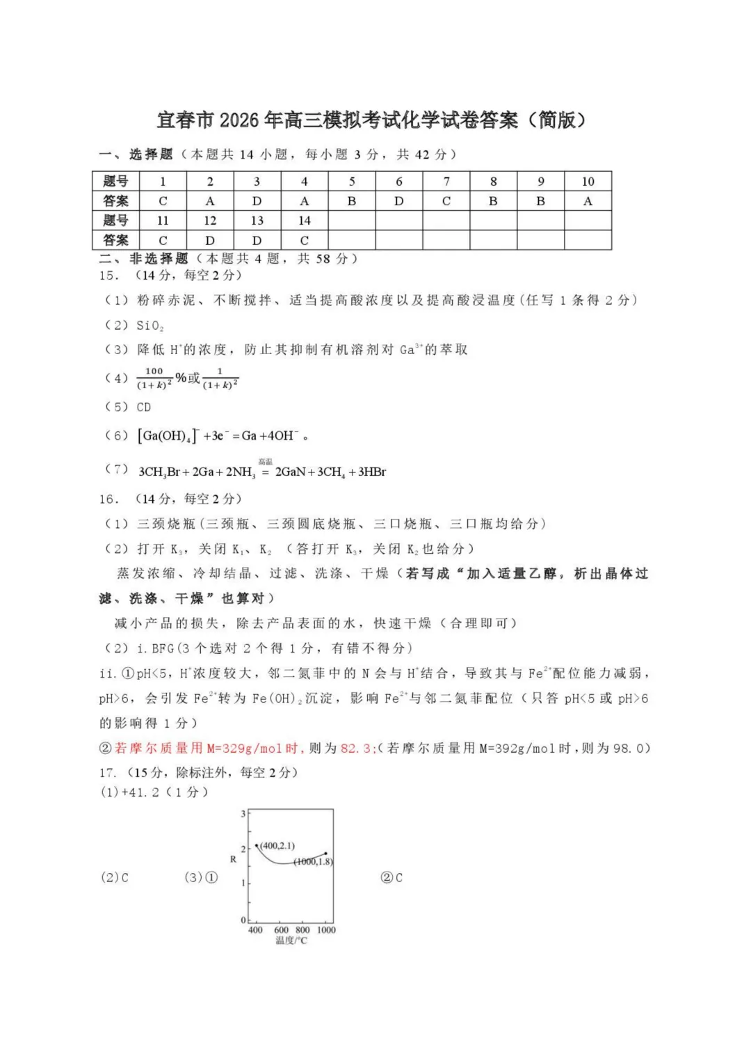 2026届江西宜春二模化学试卷与答案 第9张