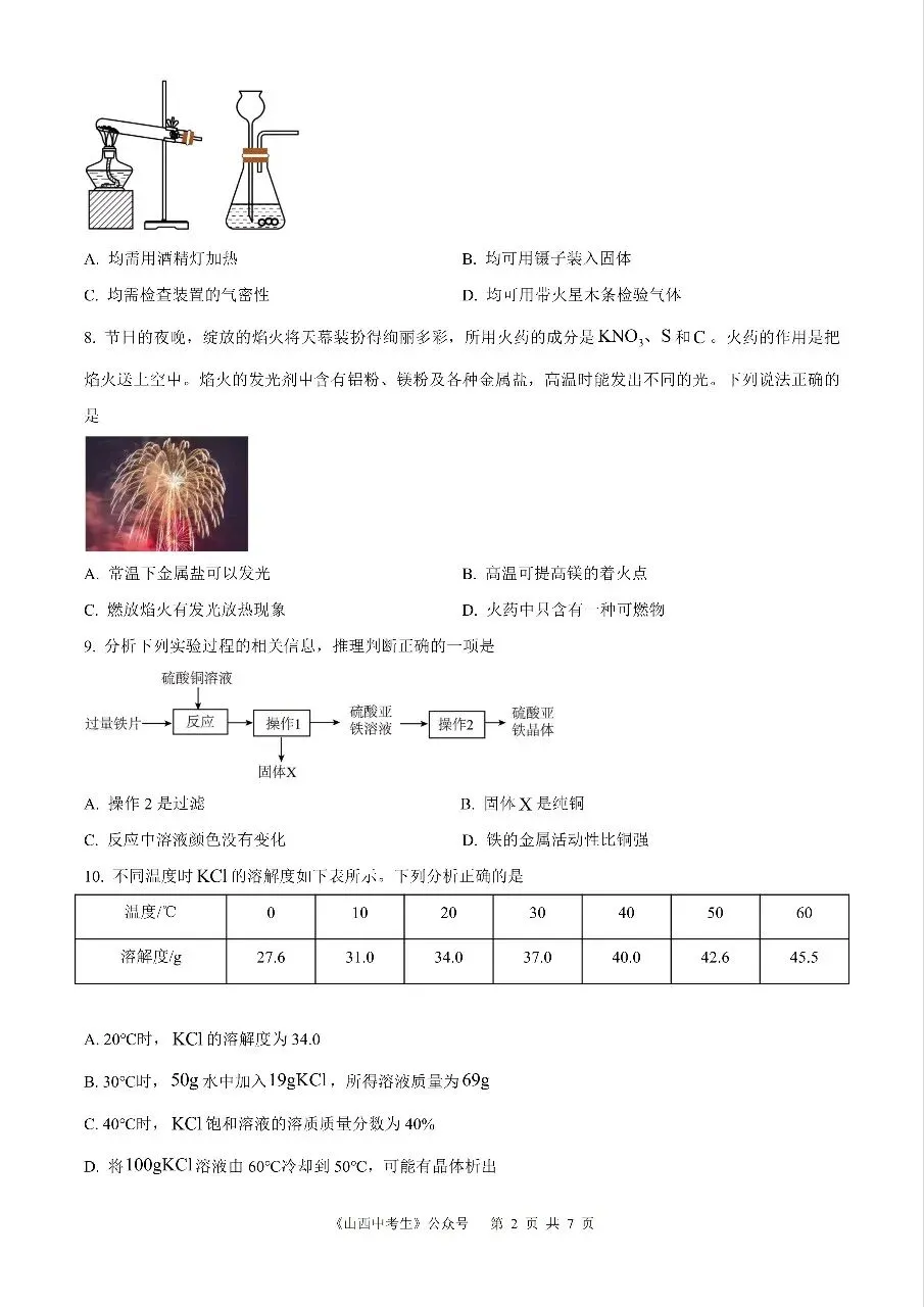 【化学】2025年山西省中考真题 第2张