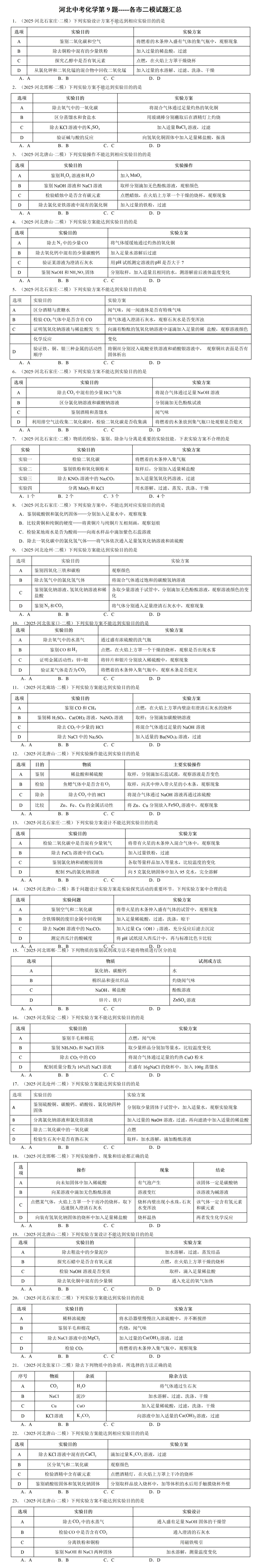 河北中考化学第9题---各市二模试题汇总 第2张