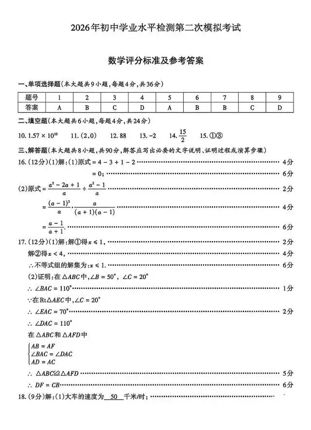 2026年初中学业水平检测第二次模拟考试 第5张