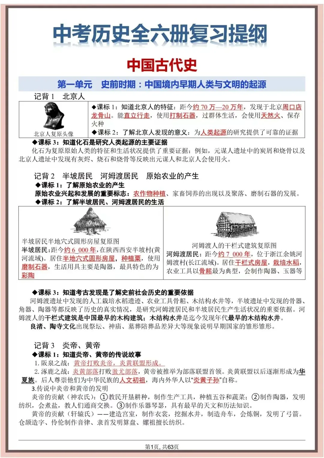 【中考历史知识点】中考历史全六册复习提纲,复习大全(可下载打印) 第2张