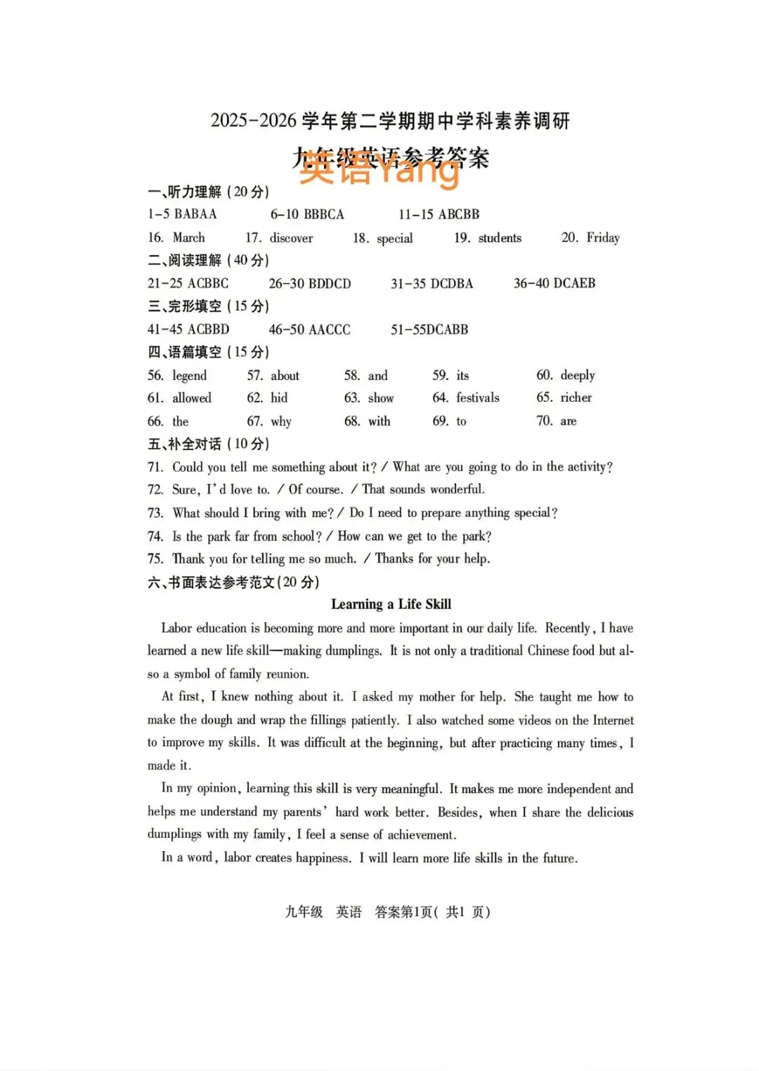 2026河南洛阳洛龙区中考一模英语试卷(附听力及答案) 第9张