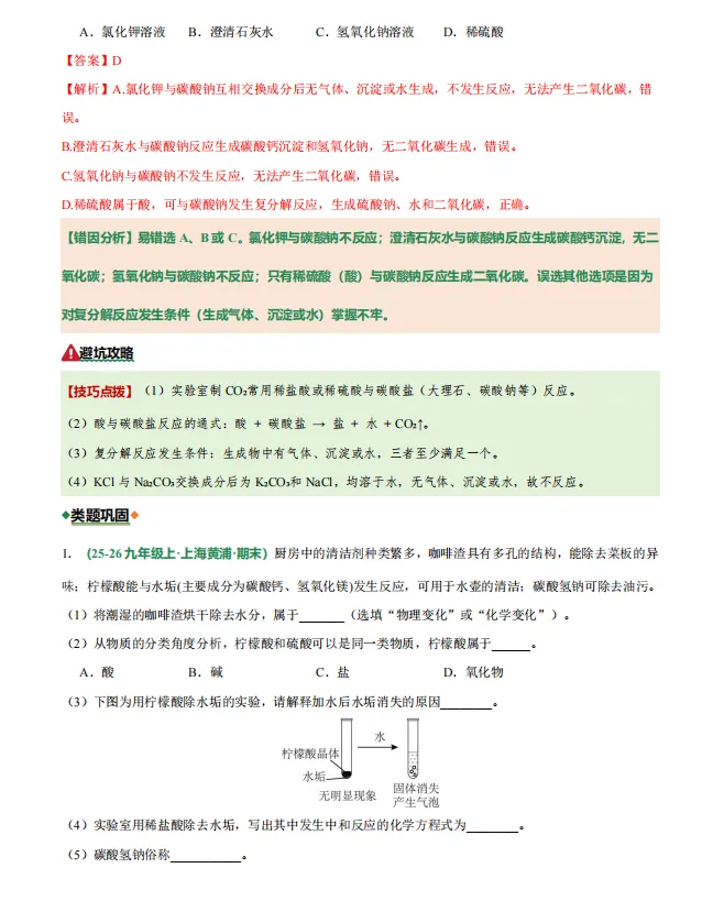 上海中考化学必刷100个易错陷阱专项练习,知识点全覆盖 第5张