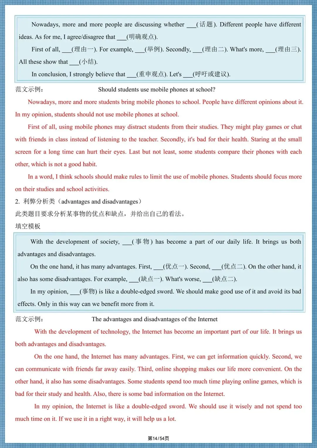 2026年(中考英语)写作满分模板汇总(全册题型梳理)备战中考必备,完整电子版可打印! 第14张