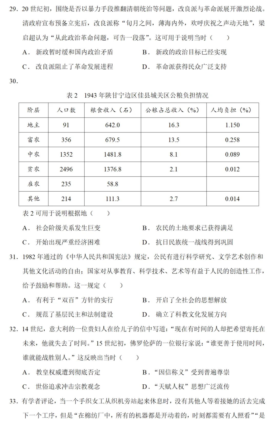 高考真题|2024年高考全国甲卷历史试题和答案 第2张