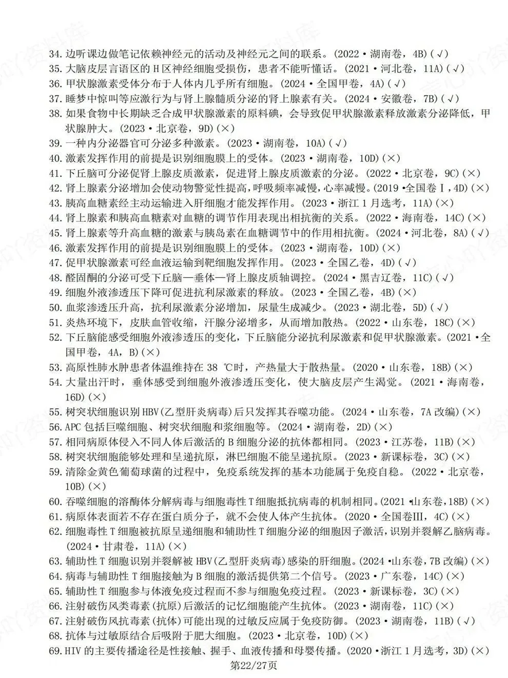 高中生物-必修选必教材真题判断题汇总高考复习专项梳理 第6张