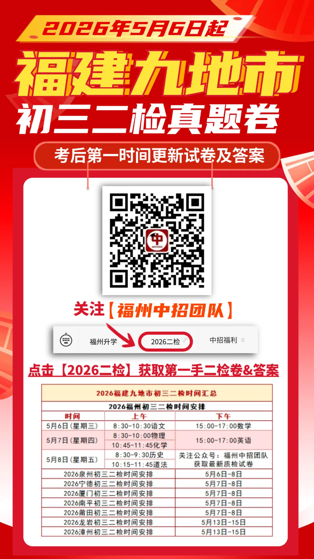七地齐考!2026年福建初三二检最新试卷&答案来了!哪个地市作文最好写? 第9张