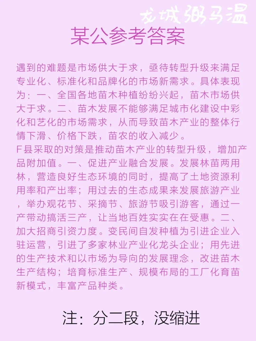 申论真题实操训练 公文题题 系列2(2)根据给定资料3,请分析概括F县在2013年发展苗木产业时遇到的难题及破解对策. 第5张