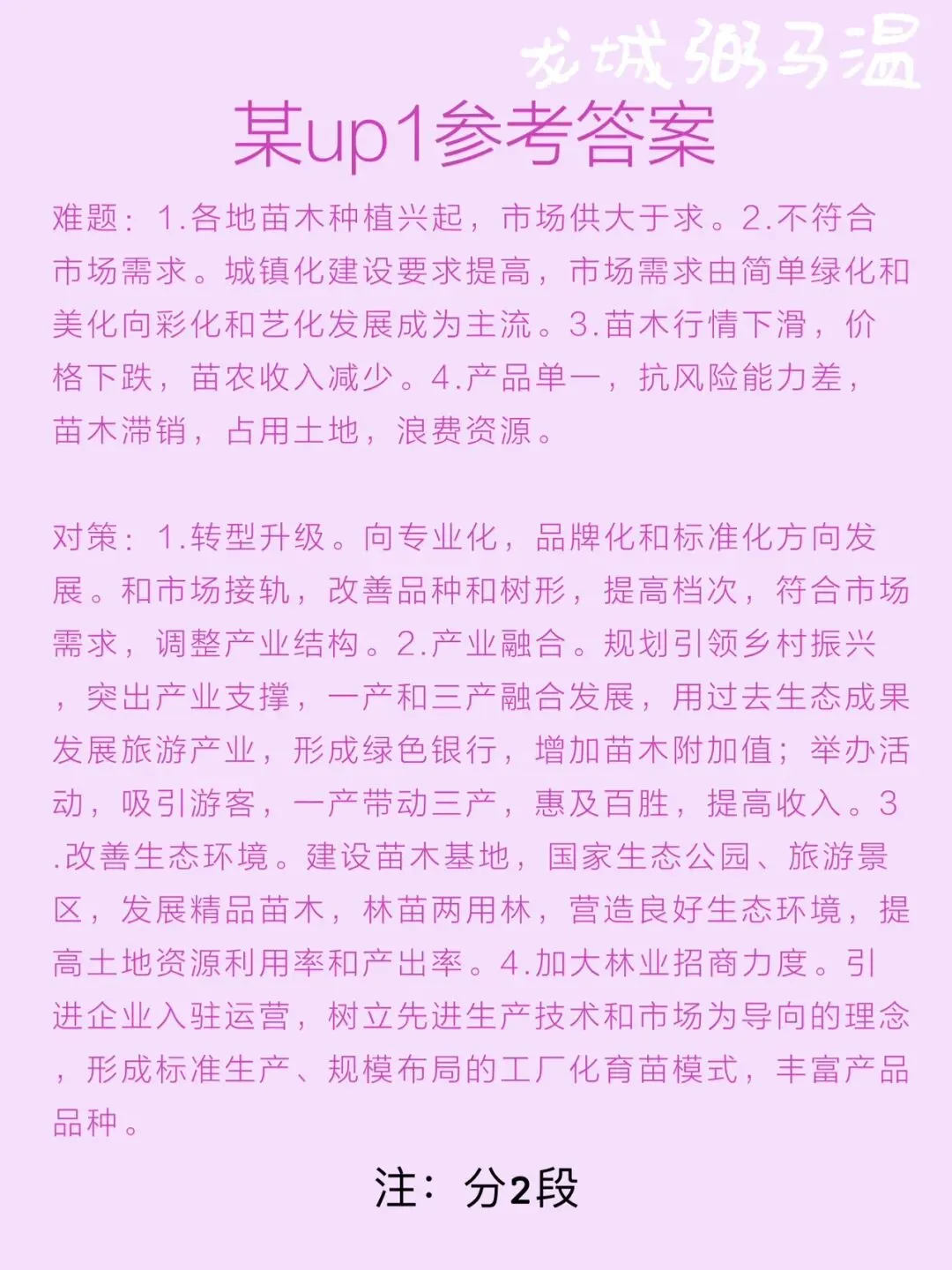 申论真题实操训练 公文题题 系列2(2)根据给定资料3,请分析概括F县在2013年发展苗木产业时遇到的难题及破解对策. 第6张