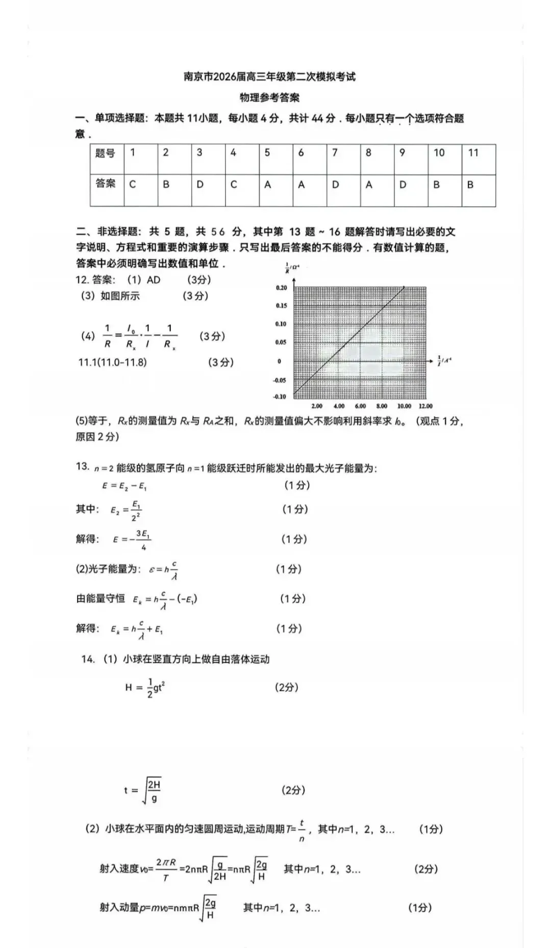 2026年南京高三二模物理试卷和参考答案 第7张