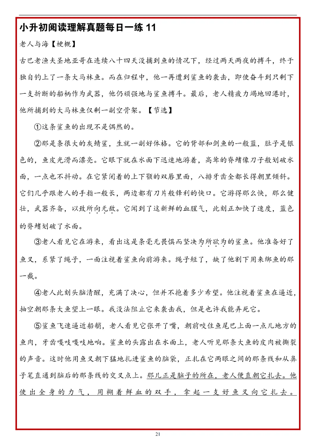 26春六年级下册语文 《小升初阅读理解真题每日一练》(附答案)完整电子版可打印 第23张