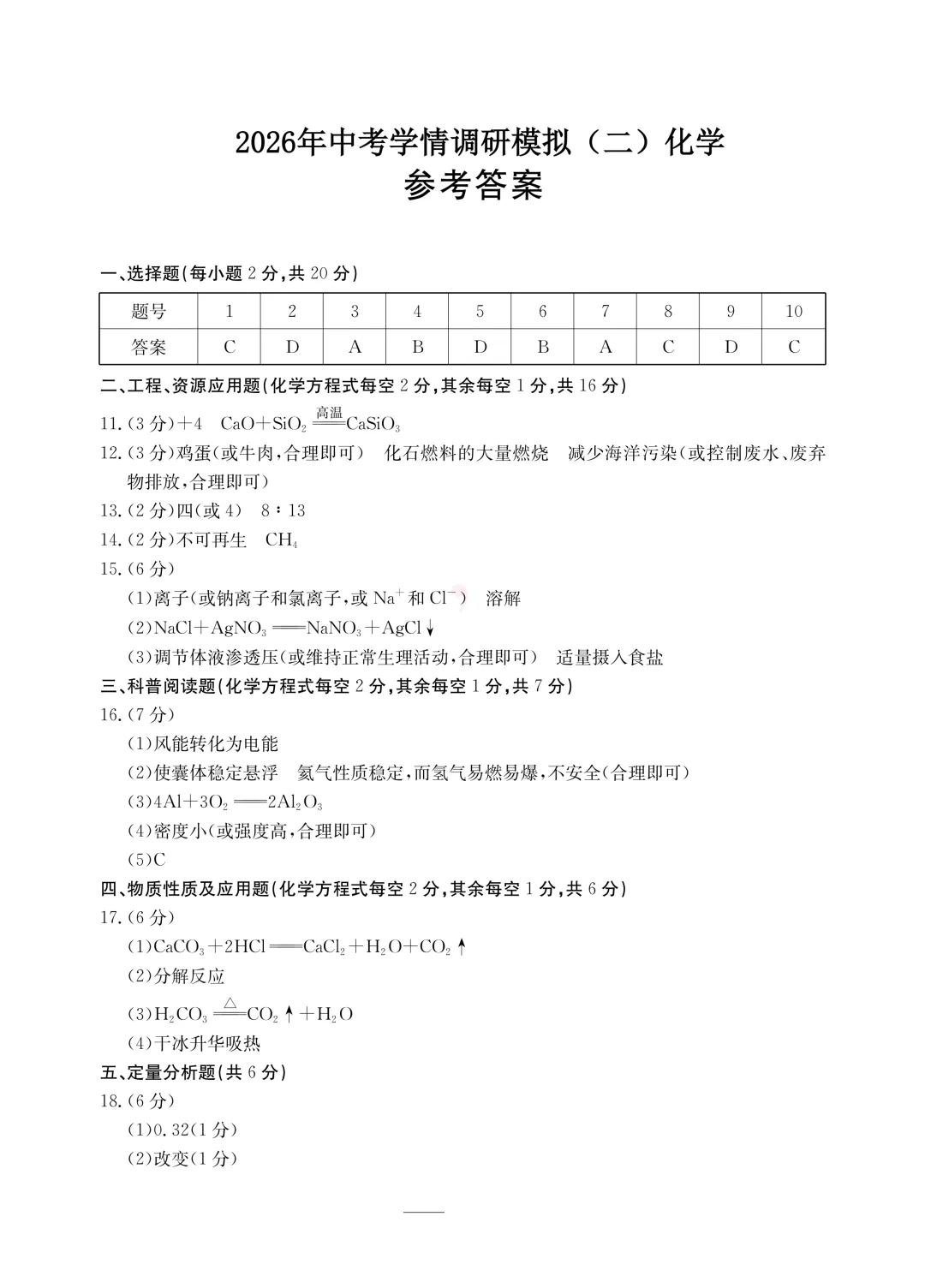 【化学】2026年中考学情调研模拟(二) 第7张