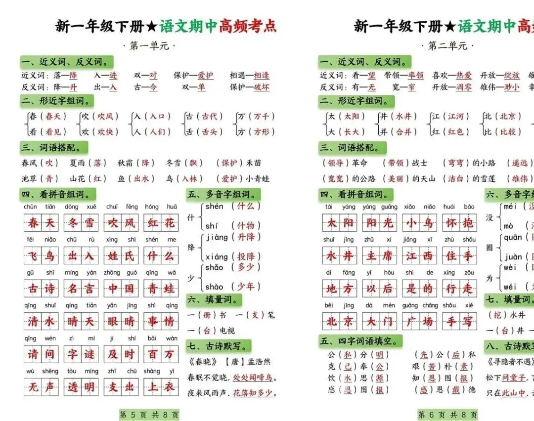 一年级语文下册期中考试试卷可打印 第7张