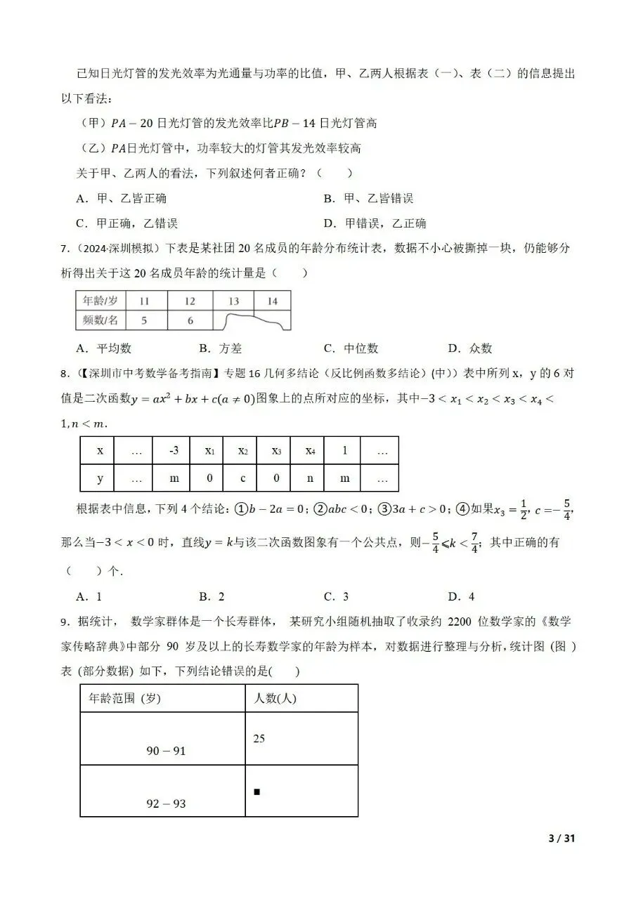 中考数学新考法专题练习表格信息提取 第3张