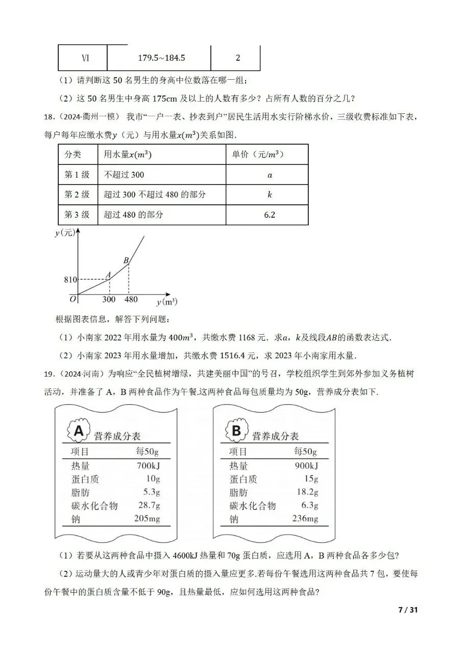 中考数学新考法专题练习表格信息提取 第7张