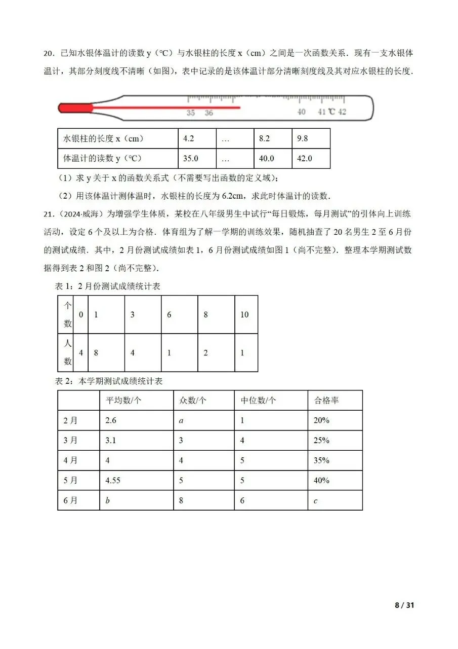 中考数学新考法专题练习表格信息提取 第8张