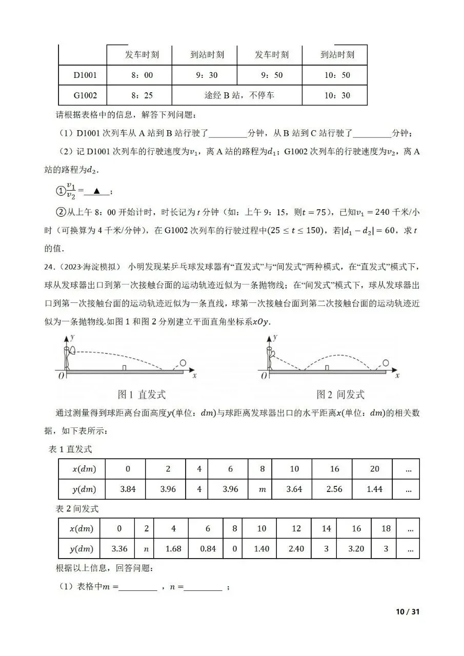 中考数学新考法专题练习表格信息提取 第10张