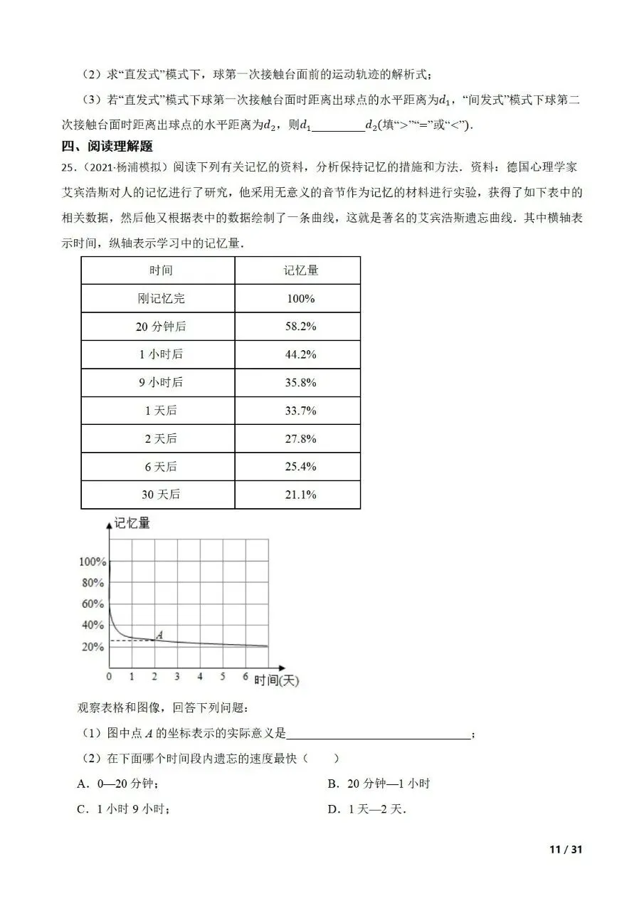 中考数学新考法专题练习表格信息提取 第11张