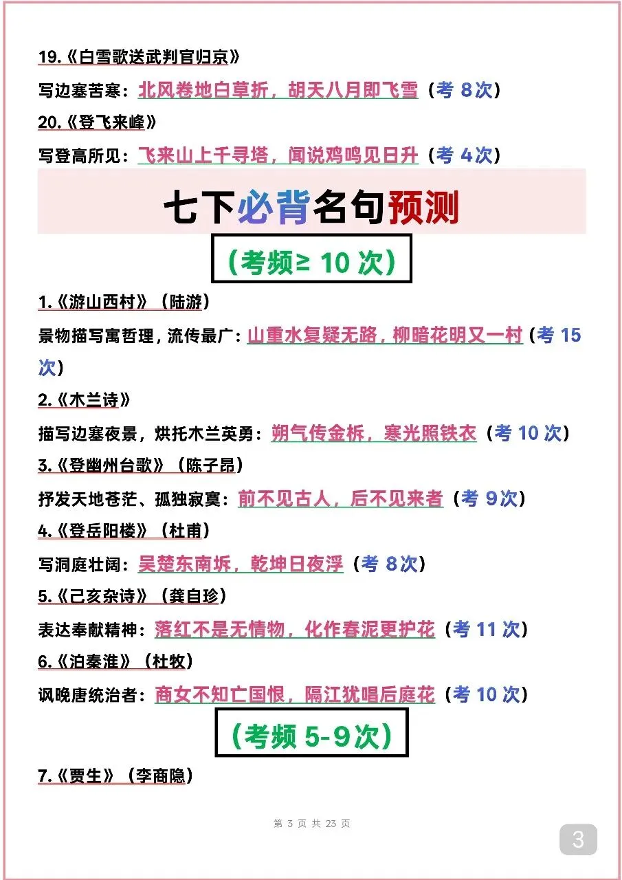 可以打印出来背诵的中考语文古诗词默写,考频较高,先背下来 第3张