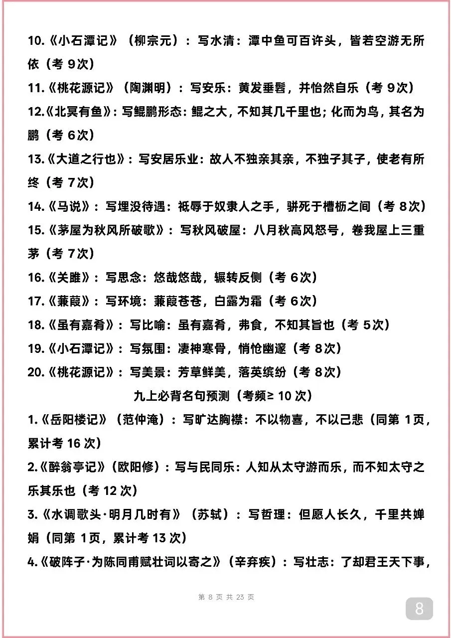 可以打印出来背诵的中考语文古诗词默写,考频较高,先背下来 第8张