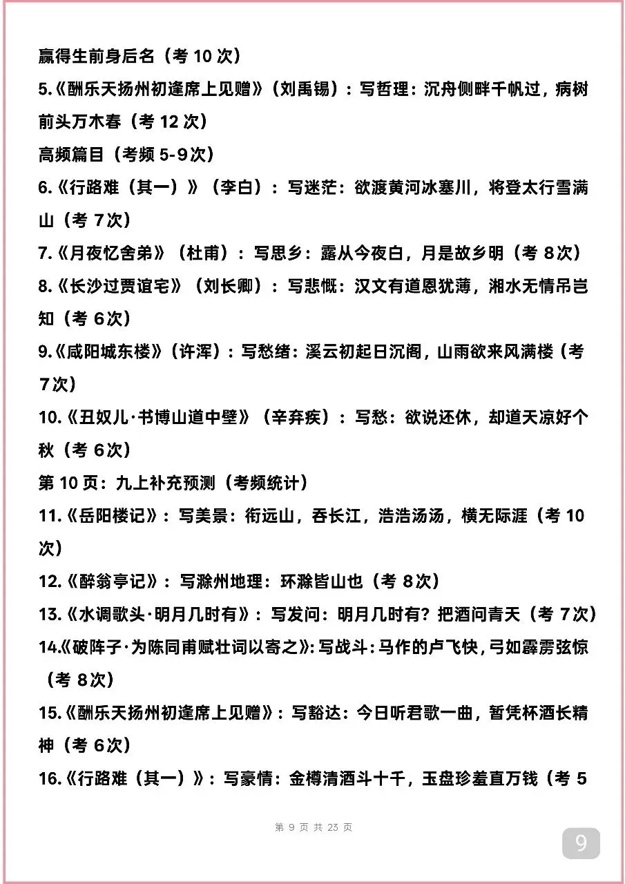 可以打印出来背诵的中考语文古诗词默写,考频较高,先背下来 第9张