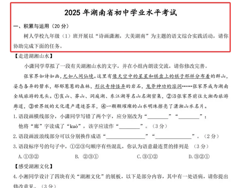 2025年湖南中考语文真题+答案(可打印高清版) 第4张