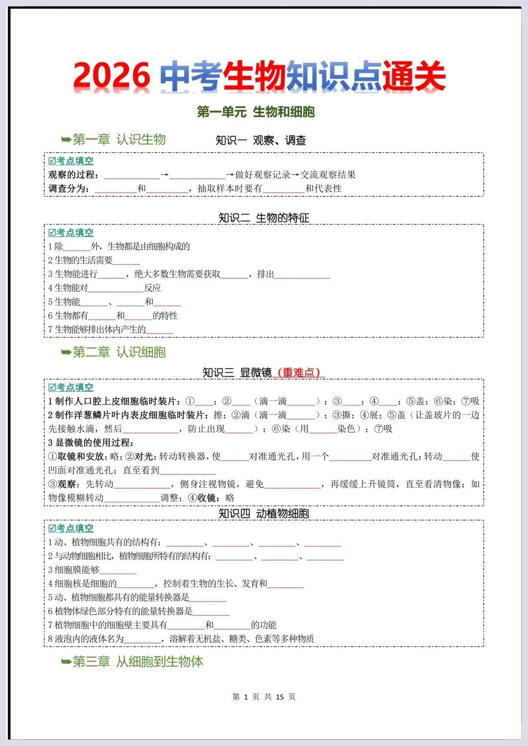 2026年中考生物知识点通关 第2张