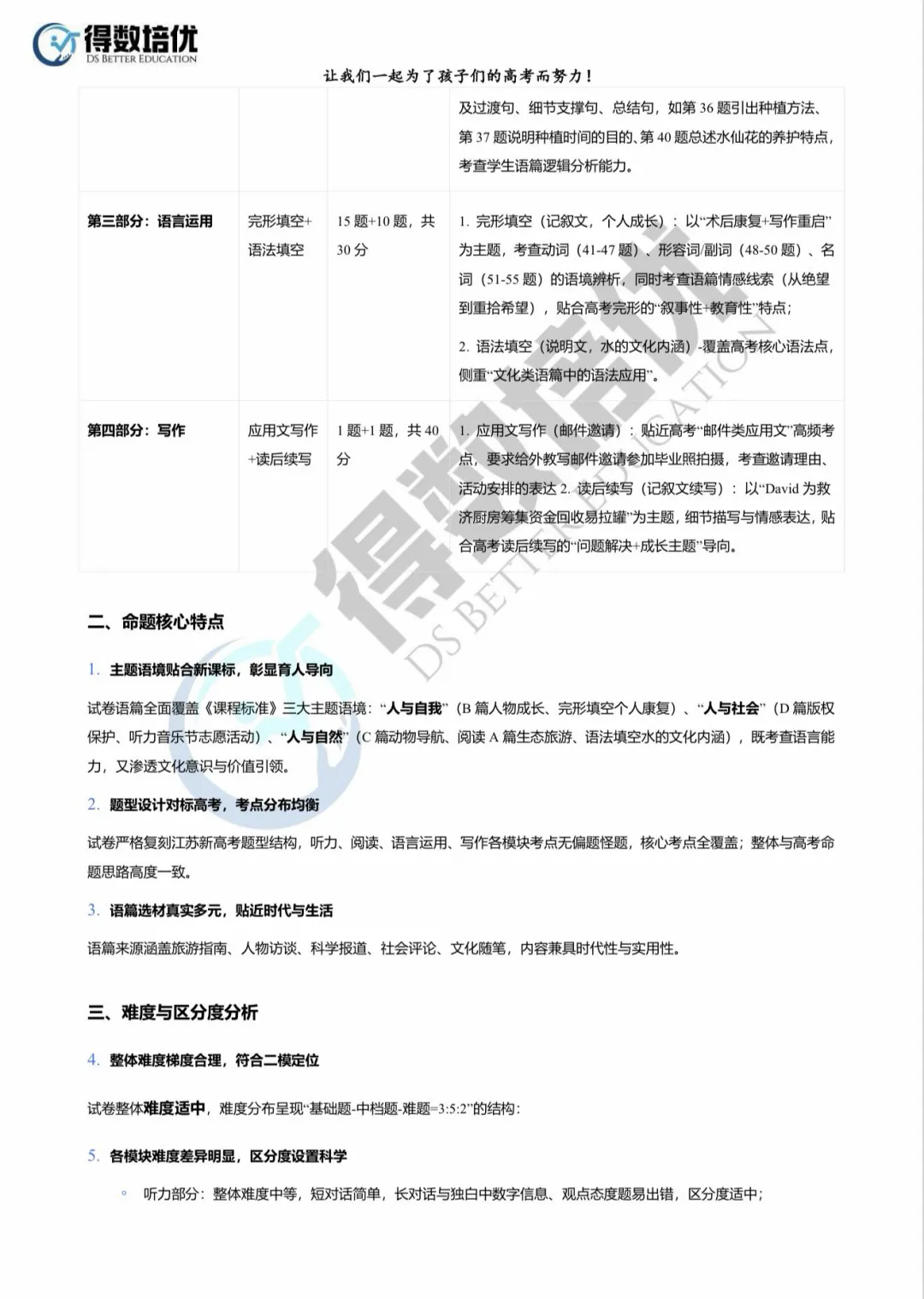 26届南京高三二模英语试卷分析 第2张