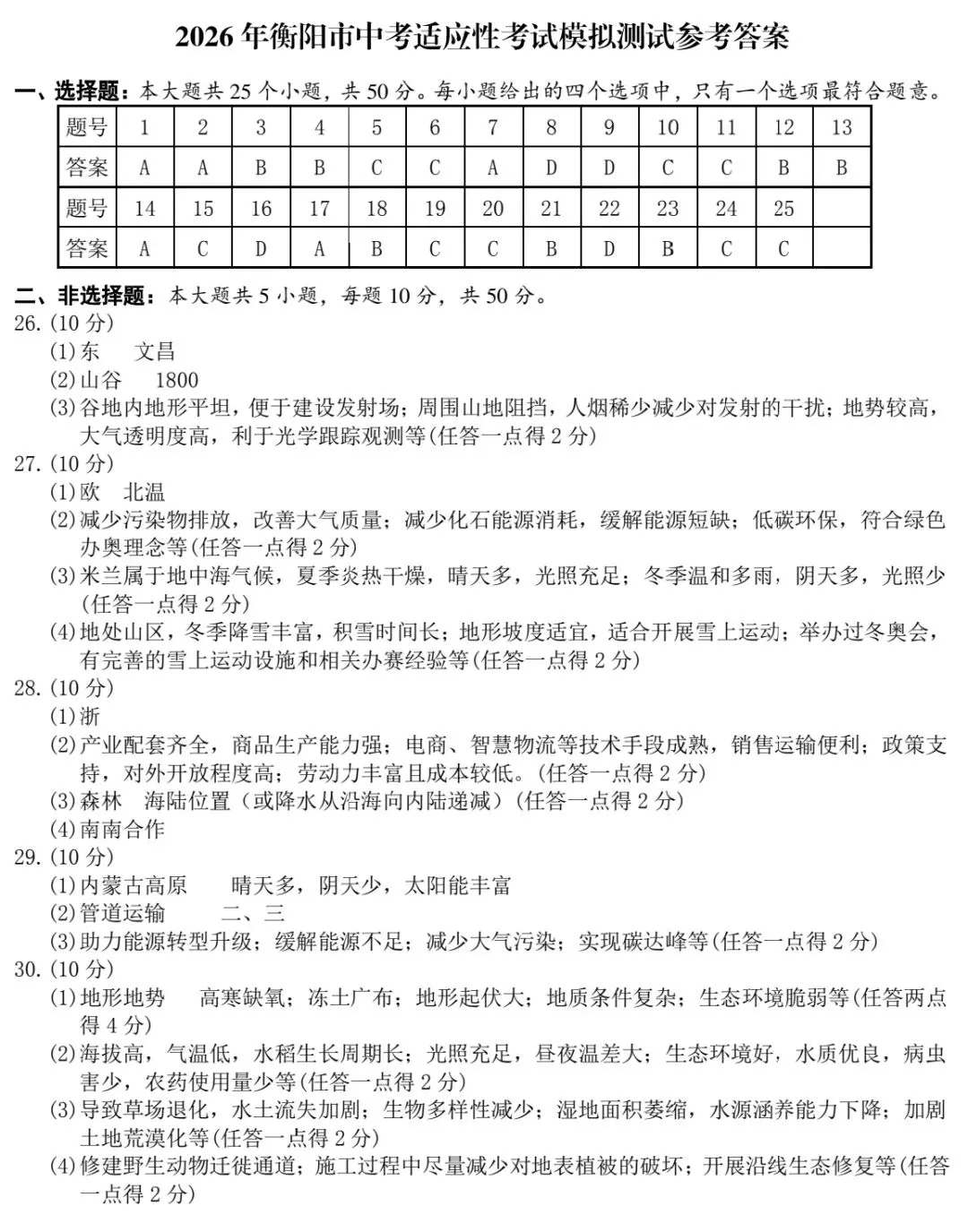 2026年衡阳市初中学业水平考试适应性模拟地理试题(有修改) 第9张