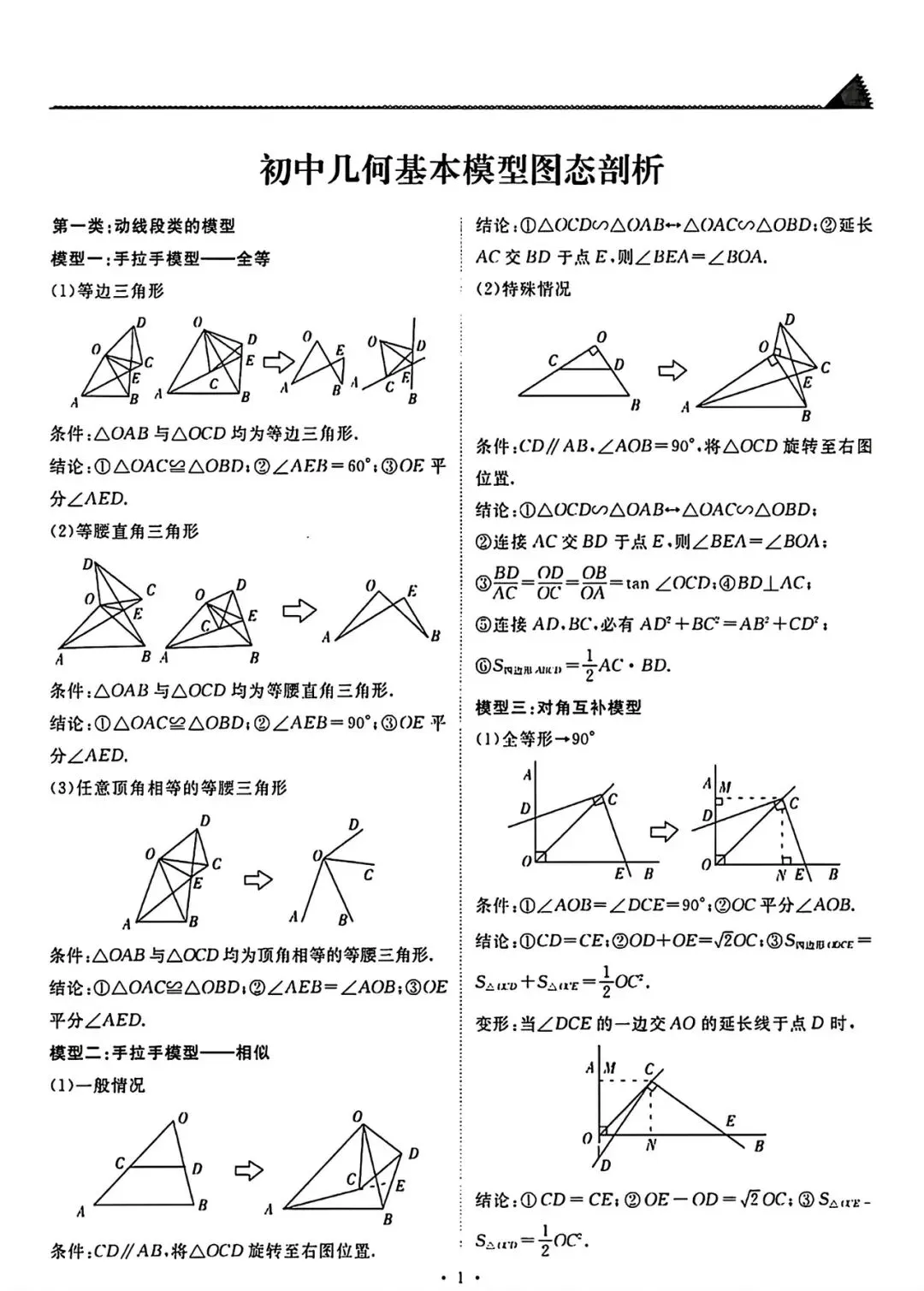初中中考数学几何压轴题模型 第1张