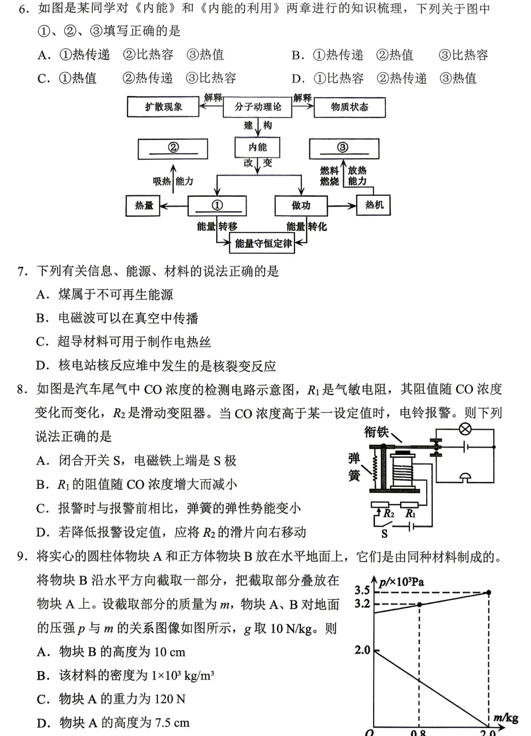2026年4月大连初三物理一模试卷及答案 第8张