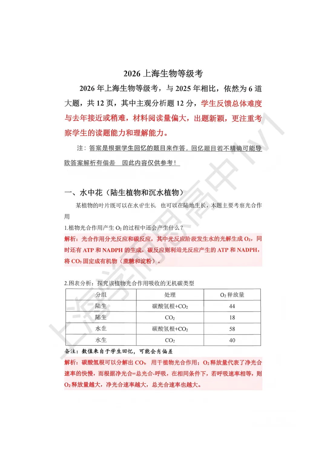 等级考真题 | 2026等级考生物+地理真题(回忆版) 第2张