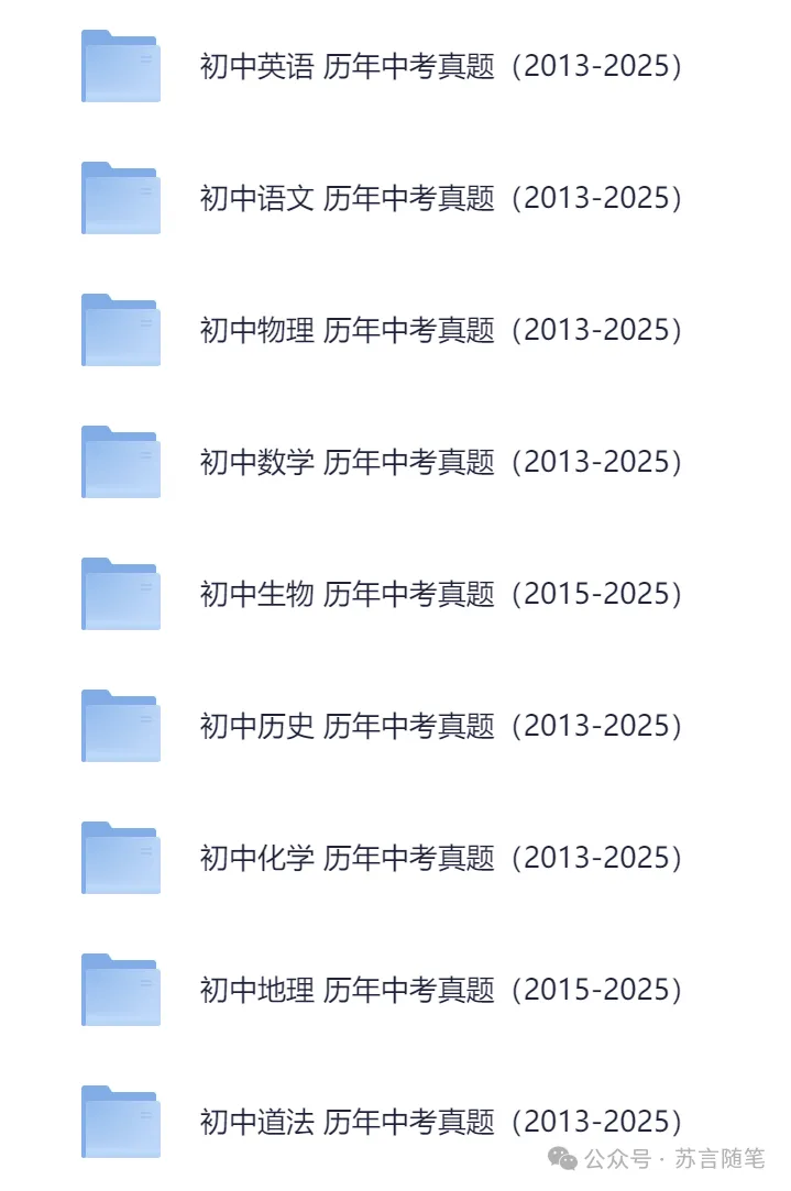初中全科目《历年全国中考真题》2013-2025历年中考真题(网盘打包下载)语文/数学/英语/物理/化学/道法/地理/生物/历史,免费下载链接 第1张