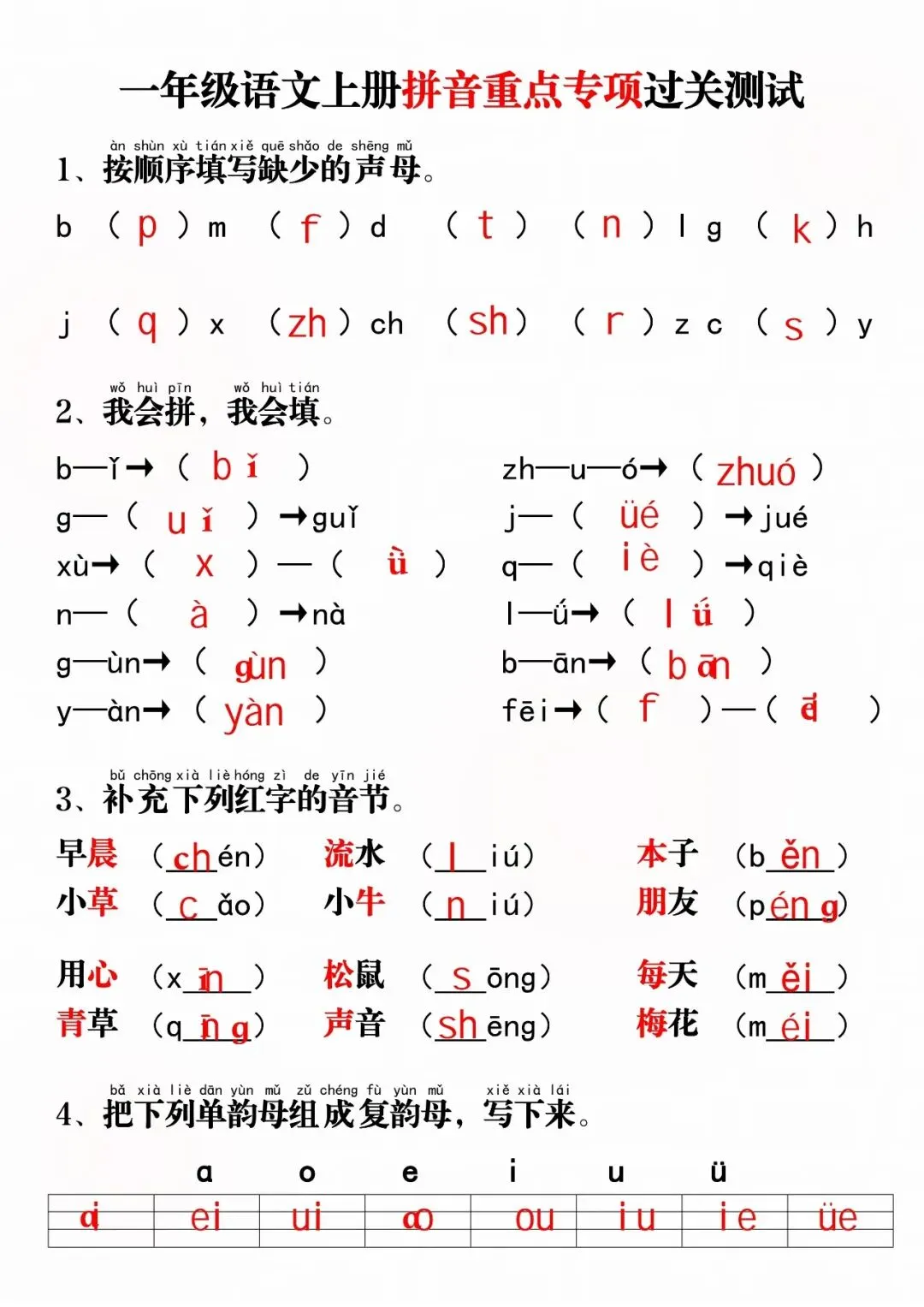 幼小衔接每日一练(拼音试卷),幼升小拼音天天练,电子版可打印 第17张